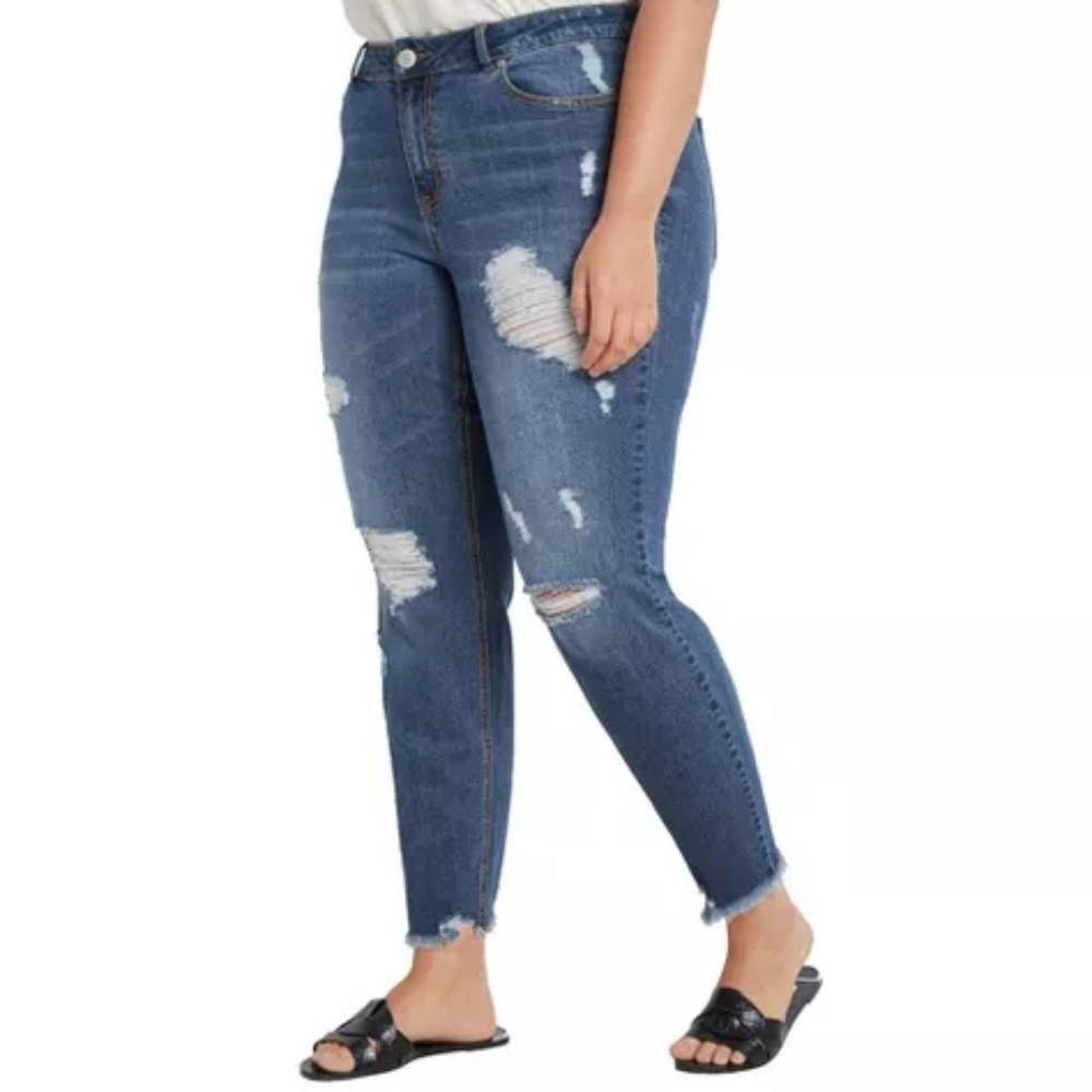 ELOQUII Classic Fit Medium Wash Distressed Boyfriend Jean Women's Plus Size 24